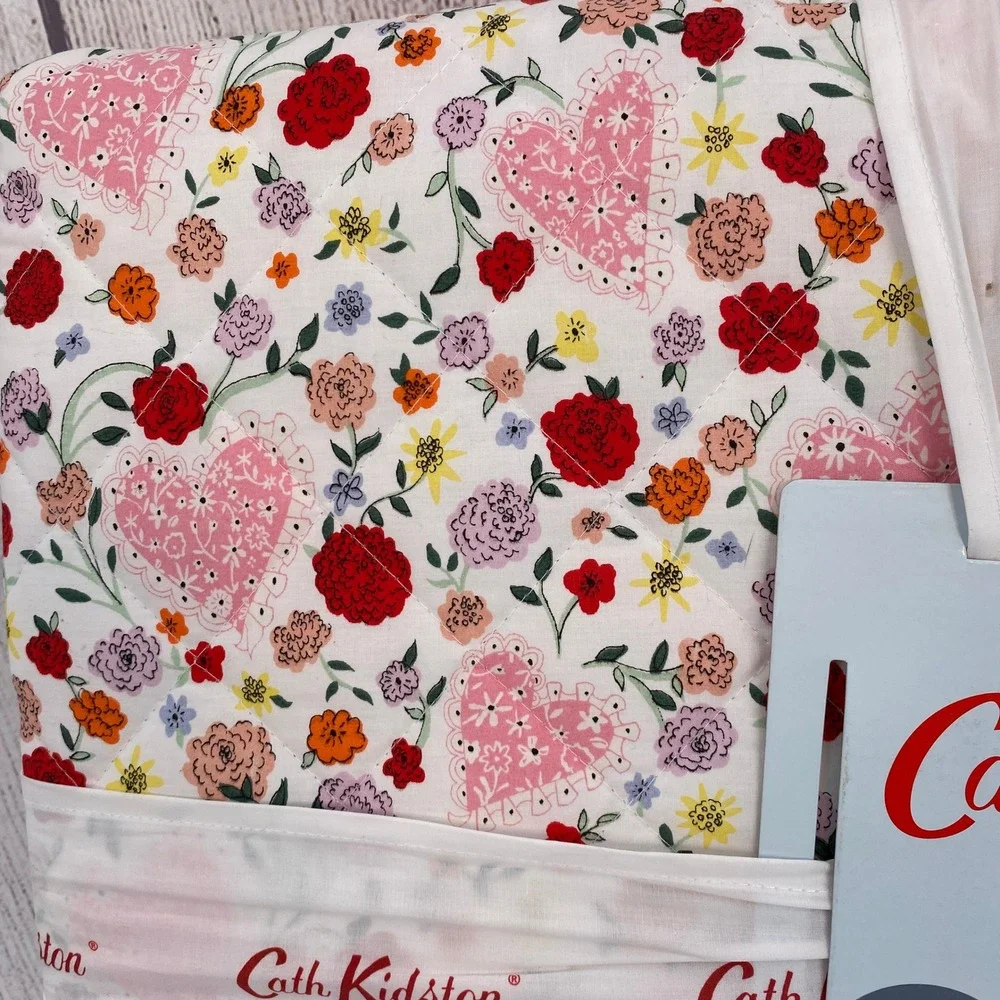 Cath Kidston Floral Heart Quilt Set Twin Pink Cotton Percale Bedding Cottagecore